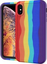 Voor iPhone X / XS Rainbow Silicone + PC Schokbestendig Skid-proof stofdicht hoesje (Rainbow Red)