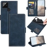 Voor Google Pixel 5A 5G Dubbelzijdige magnetische gesp Horizontale flip lederen tas met houder & kaartsleuven en portemonnee (donkerblauw)