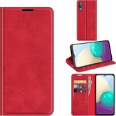Voor Samsung Galaxy A02 / M02 Retro-skin Business magnetische zuignap lederen tas met houder & kaartsleuven & portemonnee (rood)