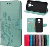 Voor Nokia 5.4 Butterfly Flower Pattern Horizontale Flip Leather Case met houder & kaartsleuven & portemonnee (groen)