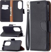 Voor Huawei P50 Pro Litchi Textuur Pure Kleur Horizontale Flip Leren Case met Houder & Kaartsleuven & Portemonnee & Lanyard (Zwart)