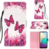 Voor Samsung Galaxy A02 / M02 3D Schilderen Horizontale Flip Leren Case met Houder & Kaartsleuf & Portemonnee & Lanyard (Rose Red Butterfly)