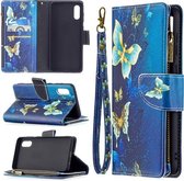 Voor Samsung Galaxy A02 Gekleurde Tekening Patroon Rits Horizontale Flip Leren Case met Houder & Kaartsleuven & Portemonnee (Goud Vlinder)