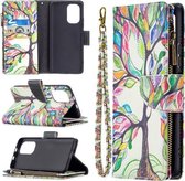 Voor Xiaomi Mi 11i / Poco F3 / Redmi K40 / K40 Pro Gekleurde Tekening Patroon Rits Horizontale Flip Lederen Case met Houder & Kaartsleuven & Portemonnee (Boom)