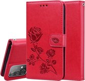 Voor Samsung Galaxy A52 5G / 4G Rose reliëf horizontale flip PU lederen tas met houder & kaartsleuven & portemonnee (rood)