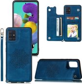 Voor Samsung Galaxy A32 5G Mandala reliëf PU + TPU hoesje met houder & kaartsleuven & fotolijst & riem (blauw)