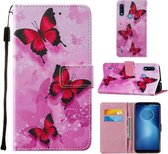 Voor Motorola Moto E7 Power Cross Textuur Schilderen Patroon Horizontale Flip Leren Case met Houder & Kaartsleuven & Portemonnee & Lanyard (Roze Vlinder)