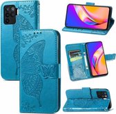 Voor OPPO A94 4G/F19 Pro/Reno5 Lite Vlinder Liefde Bloemen Reliëf Horizontale Flip Lederen Case met Houder & Kaartsleuven & Portemonnee & Lanyard (Blauw)