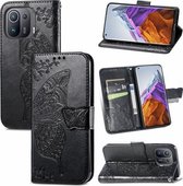 Voor Xiaomi Mi 11 Pro Vlinder Liefde Bloemen Reliëf Horizontale Flip Lederen Case met Houder & Kaartsleuven & Portemonnee & Lanyard (Zwart)