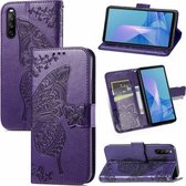 Voor Sony Xperia 10 III Vlinder Liefde Bloemen Reliëf Horizontale Flip Lederen Case met Houder & Kaartsleuven & Portemonnee & Lanyard (Donkerpaars)