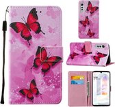 Voor LG Velvet 2 Pro Cross Texture Painting Pattern Horizontale Flip Leren Case met Houder & Kaartsleuven & Portemonnee & Lanyard (Roze Vlinder)