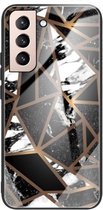 Voor Samsung Galaxy S21 + 5G Abstract Marble Pattern Glass beschermhoes (Rhombus Black)