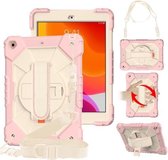 Contrastkleur Robot Schokbestendig Siliconen + PC-beschermhoes met houder en schouderriem voor iPad 10.2 (2020) / (2019) (Rose Gold Beige)