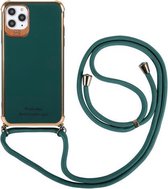 Galvaniserende TPU vierhoekige schokbestendige beschermhoes met lanyard voor iPhone 11 (diepgroen)