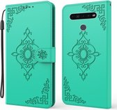 Voor LG K41S / K51S Reliëf Fortuin Bloem Patroon Horizontale Flip Leren Case met Houder & Kaartsleuf & Portemonnee & Lanyard (Groen)