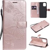 Voor OPPO Find X3 Pro / Find X3 Pressed Printing Butterfly Pattern Horizontale Flip PU lederen tas met houder & kaartsleuven & portemonnee & lanyard (Rose Gold)