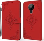 Voor Nokia 6.2 / 7.2 Reliëf Fortune Bloempatroon Horizontale Flip Leren Case met Houder & Kaartsleuf & Portemonnee & Lanyard (Rood)