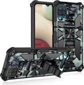 Voor Samsung Galaxy A22 4G Camouflage Armor Schokbestendig TPU + PC Magnetische beschermhoes met houder (lichtgroen)