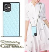 Elegant Rhombic Pattern Microfiber Leather + TPU Shockproof Case met Crossbody Strap Chain Voor iPhone 12 mini (Blauw)