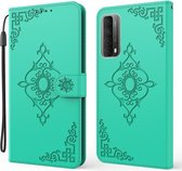 Voor Huawei P smart 2021 / Y7a Reliëf Fortuin Bloem Patroon Horizontale Flip Leren Case met Houder & Kaartsleuf & Portemonnee & Lanyard (Groen)