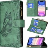 Voor iPhone 11 Flying Butterfly Embossing Pattern Rits Horizontale Flip lederen tas met houder & kaartsleuven & portemonnee (groen)