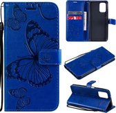 Voor Xiaomi Redmi Note 10 4G Pressed Printing Butterfly Pattern Horizontale Flip PU Leather Case met houder & kaartsleuven & portemonnee & Lanyard (blauw)