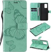 Voor OPPO A74 4G / F19 4G Pressed Printing Butterfly Pattern Horizontale Flip PU lederen tas met houder & kaartsleuven & portemonnee & lanyard (groen)