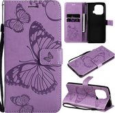 Voor Xiaomi Mi 11 Pro Pressed Printing Butterfly Pattern Horizontale Flip PU lederen tas met houder & kaartsleuven & portemonnee & lanyard (paars)