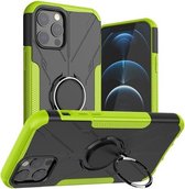 Machine Armor Bear Shockproof PC + TPU beschermhoes met ringhouder voor iPhone 12/12 Pro (groen)
