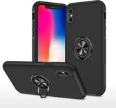 PC + TPU schokbestendige magnetische beschermhoes met onzichtbare ringhouder voor iPhone XS / X (zwart)