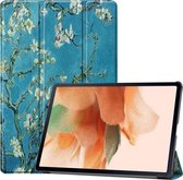 Voor Samsung Galaxy Tab S7 Lite T730 / T735 Custer Painted PU Leather Case met Sleep / Wake-up Functie & 3-Fold Holder (Apricot Blossom)