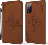 Voor Samsung Galaxy S20 FE Reliëf Fortuin Bloem Patroon Horizontale Flip Leren Case met Houder & Kaartsleuf & Portemonnee & Lanyard (Bruin)