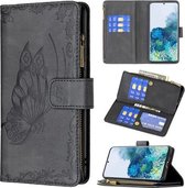 Voor Samsung Galaxy S20 Flying Butterfly Embossing Pattern Rits Horizontale Flip Leather Case met houder & kaartsleuven & portemonnee (zwart)