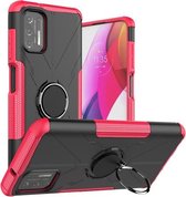 Voor Motorola Moto G Stylus (2021) Machine Armor Bear Shockproof PC + TPU beschermhoes met ringhouder (Rose Red)