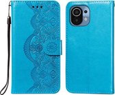 Voor Xiaomi Mi 11 Flower Vine Embossing Pattern Horizontale Flip Leather Case met Card Slot & Holder & Wallet & Lanyard (Blue)