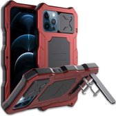 Aluminiumlegering + siliconen Anti-stof Full Body-bescherming met houder voor iPhone 12/12 Pro (rood)