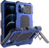Aluminiumlegering + siliconen Anti-stof Full Body Protection met houder voor iPhone 12 Pro Max (blauw)