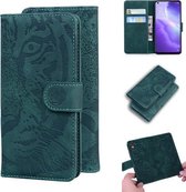 Voor OPPO Reno 5 4G / Reno 5 5G Tijger reliëfpatroon Horizontale flip lederen tas met houder & kaartsleuven & portemonnee (groen)