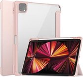 Drie-vouwbare acryl TPU + PU lederen horizontale flip-hoes met houder en pengleuf & slaap- / wekfunctie voor iPad Pro 11 (2021/2020/2018) (roségoud)