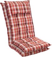 blumfeldt Sylt Tuinkussen - Set van 2 stoelkussen - zitkussen - hoge rugleuning hoofdkussen - 50 x 120 x 9cm -UV bestendig polyester - rood / wit