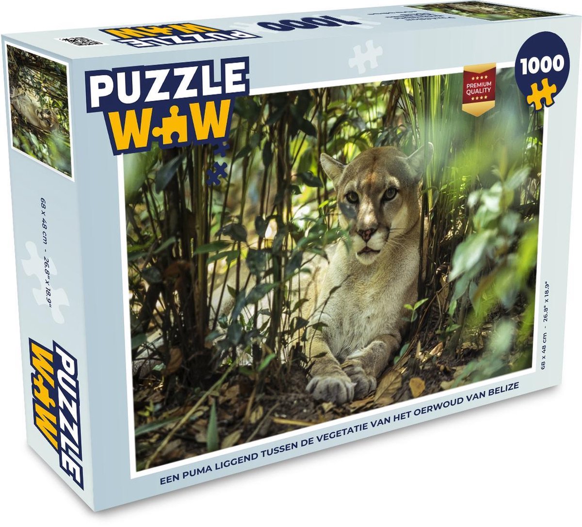 Afbeelding van product Puzzel 1000 stukjes volwassenen Puma 1000 stukjes - Een puma liggend tussen de vegetatie van het oerwoud van Belize - PuzzleWow heeft +100000 puzzels