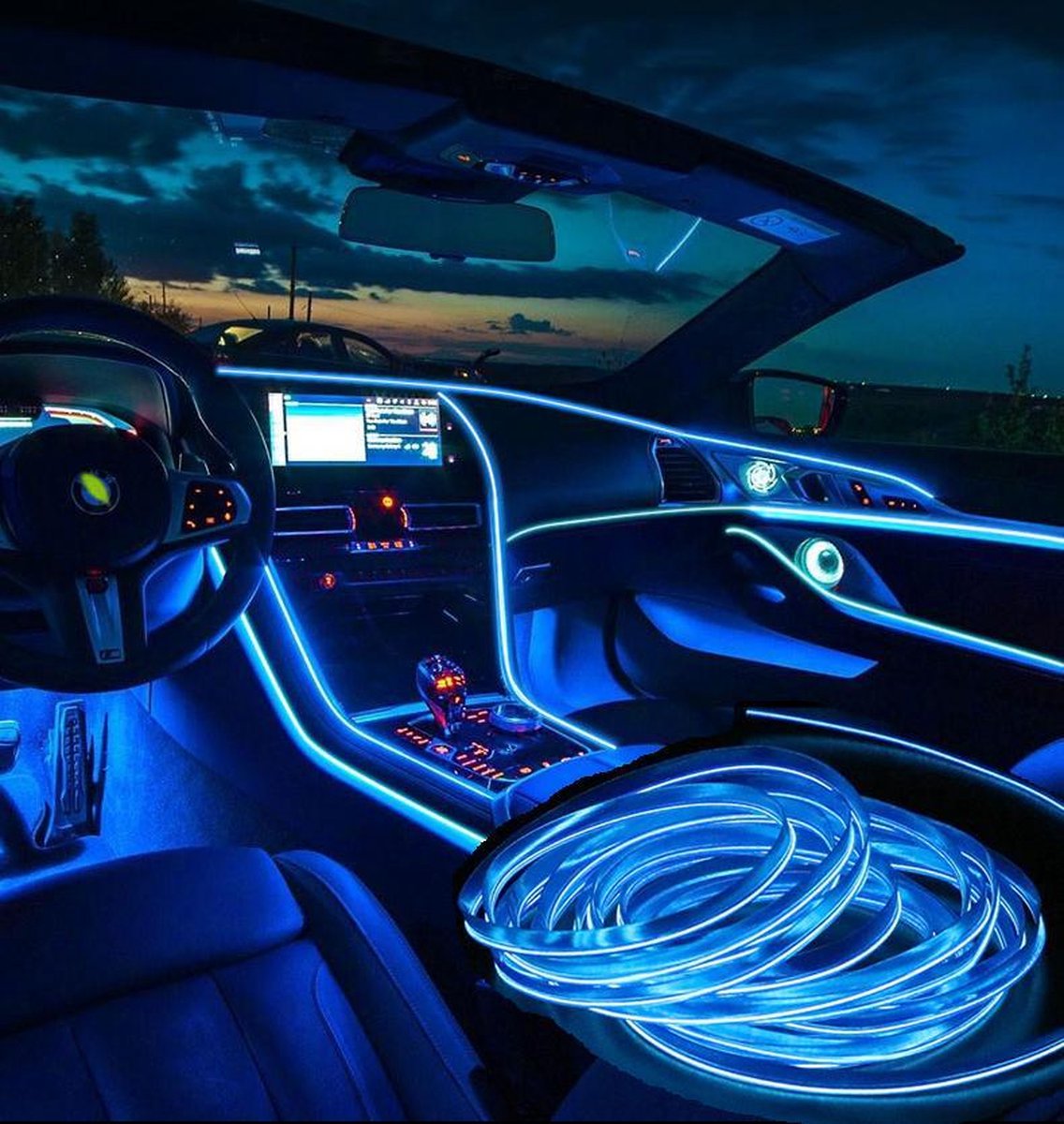 LED strip -- EL Wire -- 5 Meter -- Auto interieur verlichting -- Blauw -- sigaret Aansluiting