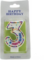 Taartkaars - cijfer 3 - Happy Birthday - Verjaardag kaars