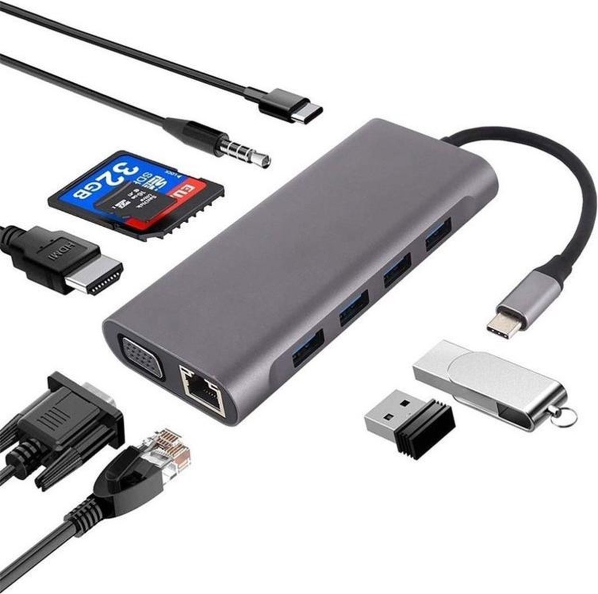 Sybra® USB-C Dock 11 in 1 - USB C Docking station- USB C naar HDMI - Docking station laptop- RJ45 connector - Thunderbolt naar HDMI