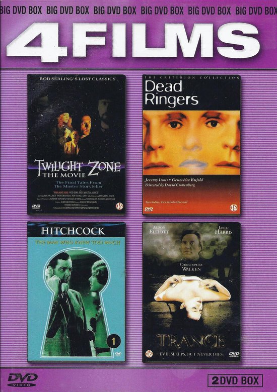 4 Films Big DVD Box 2-DVD Set Twilight Zone - Hitchcock The Man Who Knew Too Much - Dead Ringers - Trance