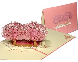 Popcards popupkaarten - Dubbele Sakura Kersenbloesem roze Kersenboom Romantiek Liefde Verliefd Verjaardag Huwelijk Jubileum Felicitatie Bloemen pop-up kaart 3D wenskaart