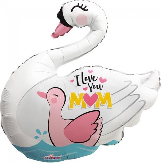 Kaleidoscope Folieballon I Love You Mom Swan Dames 71 Cm Wit/roze