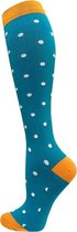 Compressiekousen dagelijks gebruik - Compressie sokken dames  - Dots blauw - Maat 41-43 L/XL