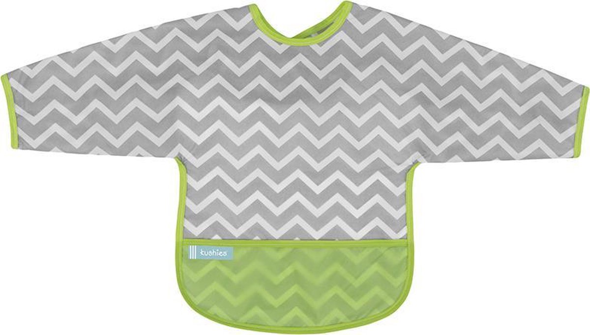 Kushies - Slabbetje -Waterdichte slab - met mouw - Zigzag grijs - 6 t/m 12 maanden Kushies - Slabbetje -Waterdichte slab - met mouw - Zigzag grijs - 6 t/m 12 maanden