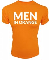 Oranje heren t-shirt met witte opdruk "MEN IN ORANGE" - XS